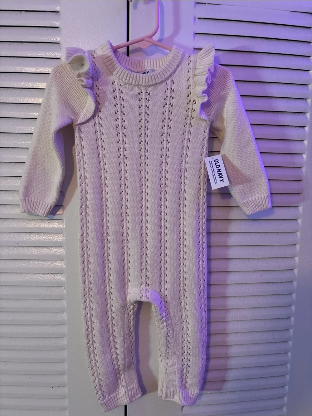 Old Navy Cream Knit Ruffle Baby One-Piece